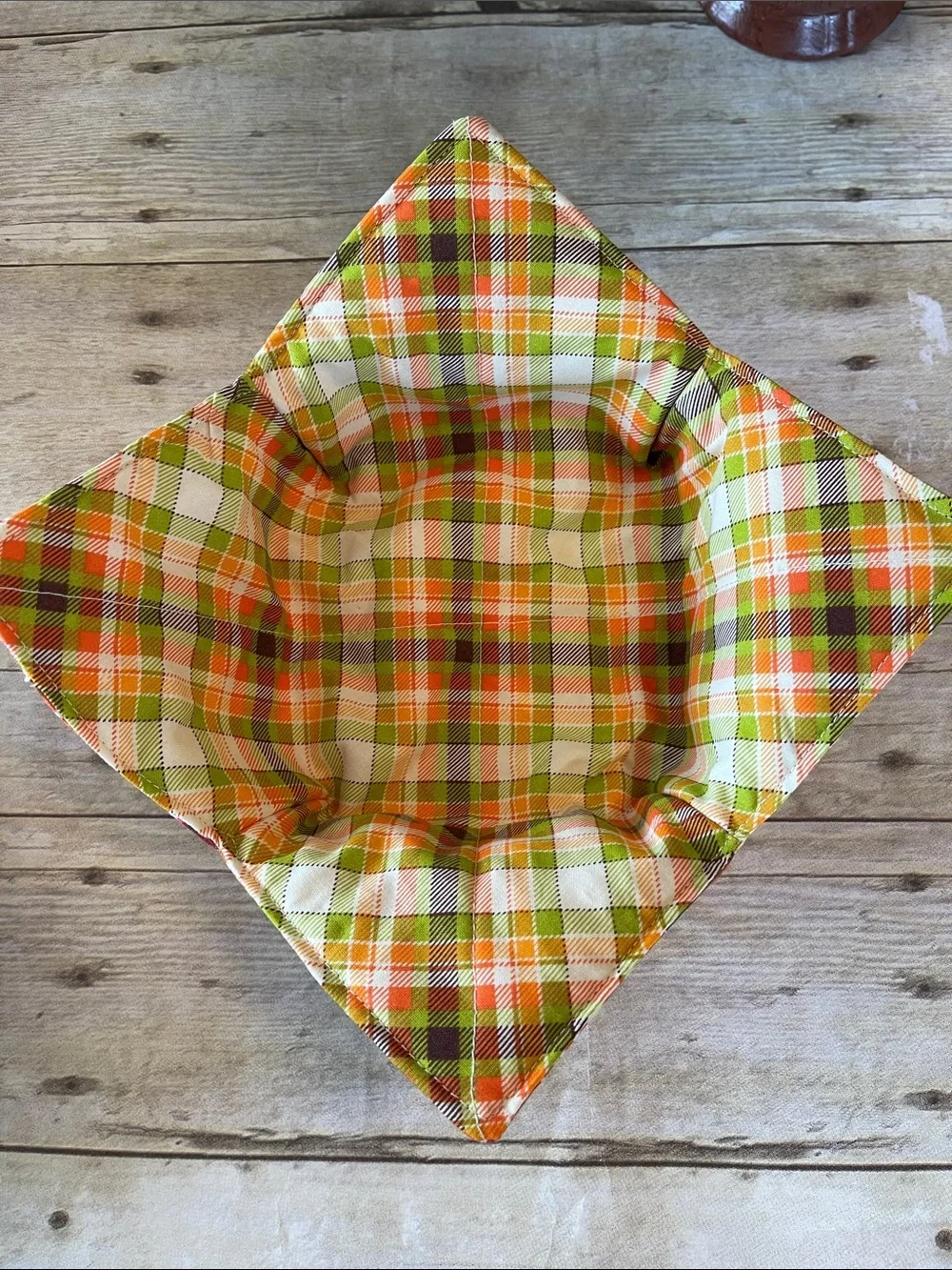 Microwave Bowl Cozy Fabric Bowl Fall/Autumn Mushrooms/Plaid Orange Brown Red